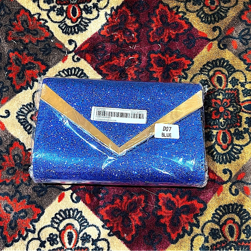 New Royal Blue Glitter Clutch Purse.